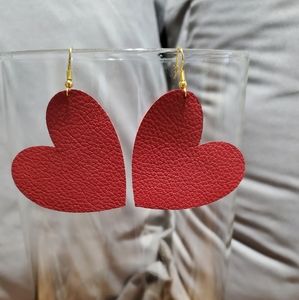 Red heart leather earrings